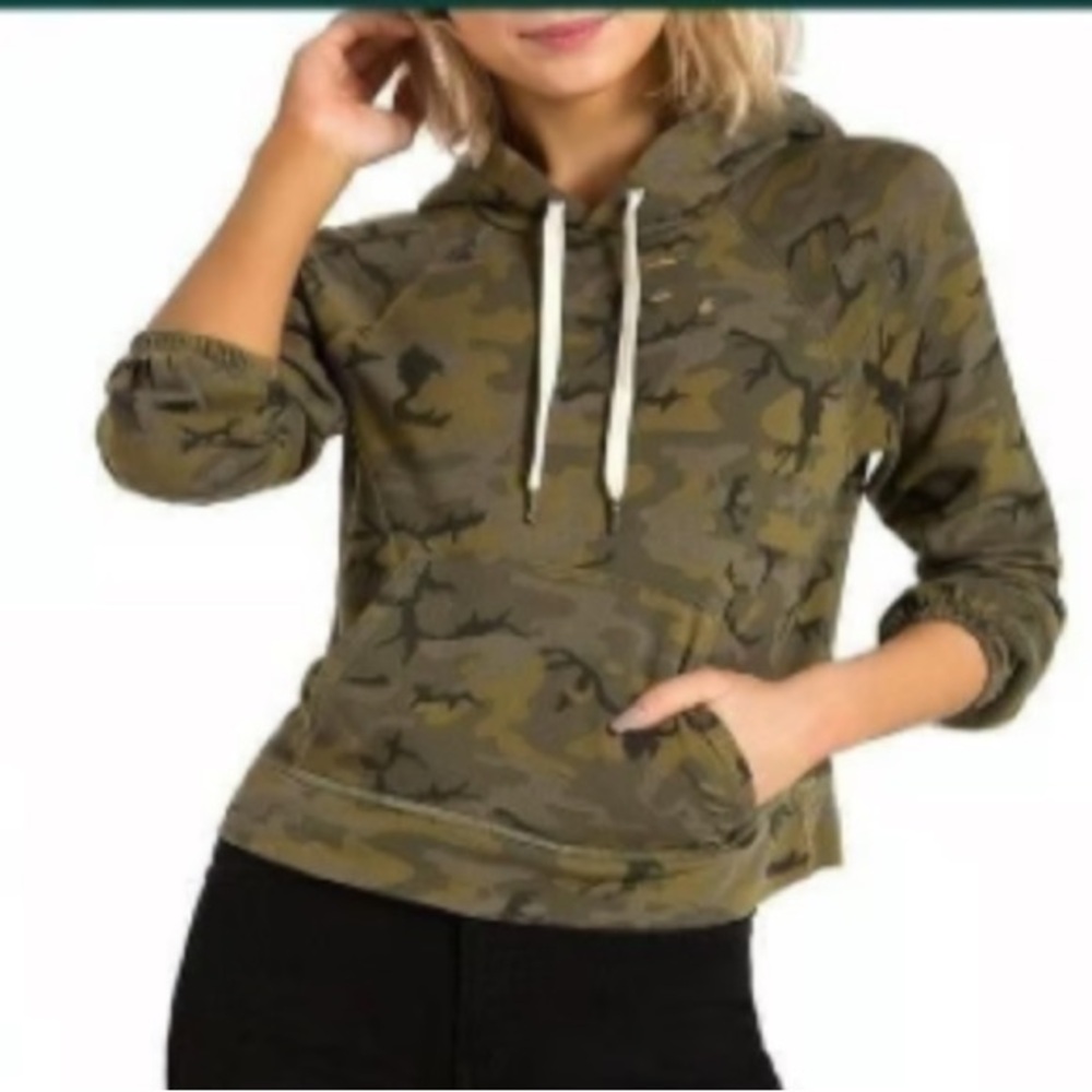 Philanthropy Gamble Sweatshirt Olive Camo Distressed Hoodie W-788 Sz S